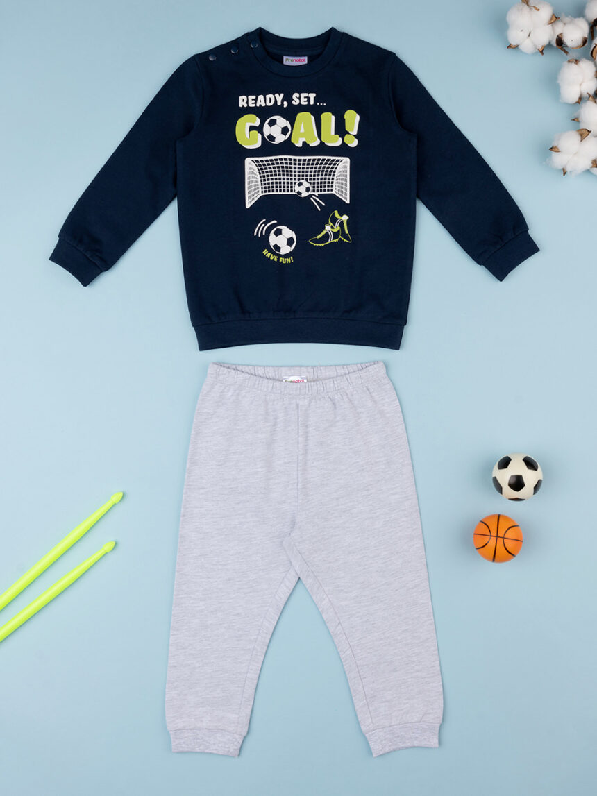 βρεφική πιτζάμα μπλε/γκρι goal για αγόρι - Prénatal