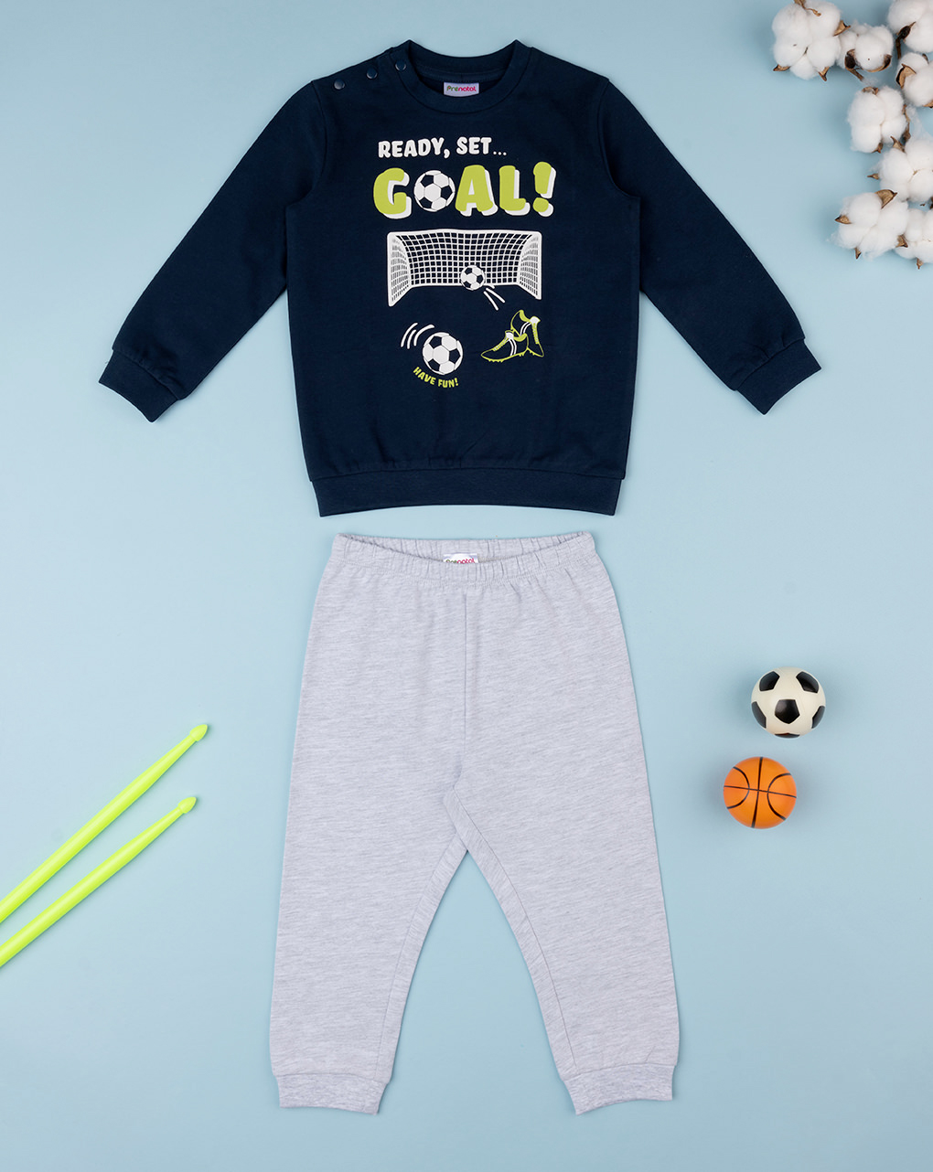 βρεφική πιτζάμα μπλε/γκρι goal για αγόρι