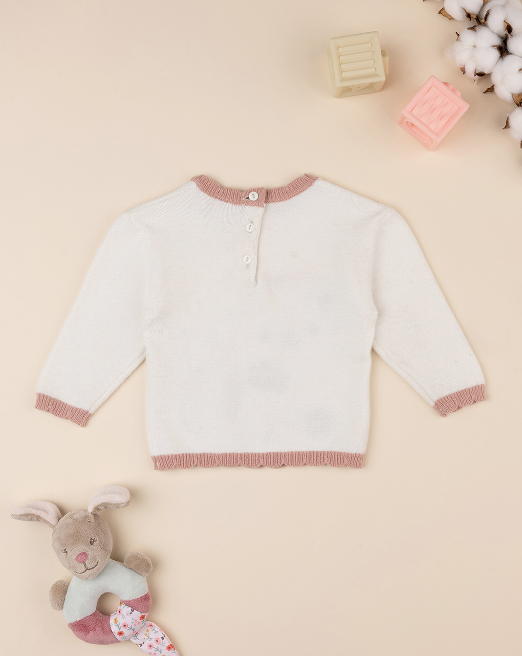 βρεφικό πουλόβερ λευκό με αλεπού για κορίτσι - Prénatal