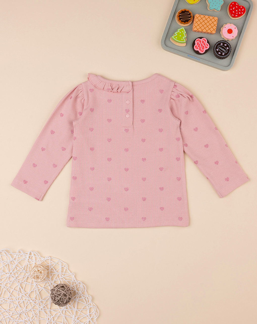 βρεφική μπλούζα ριμπ ροζ με καρδούλες για κορίτσι - Prénatal