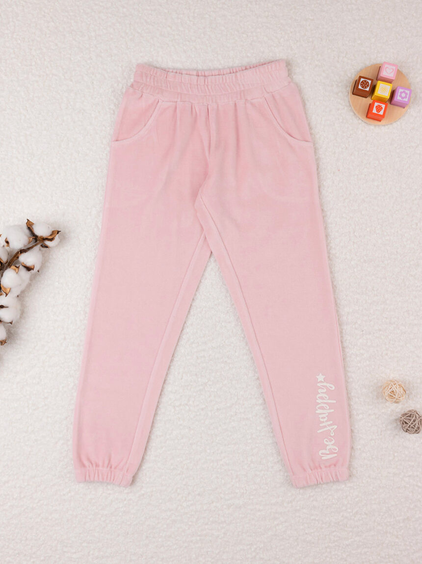 παιδικό παντελόνι φόρμας σενίλ ροζ be happy για κορίτσι - Prénatal
