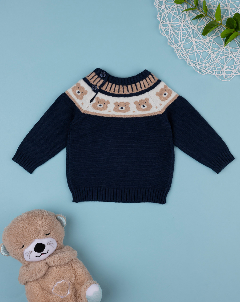 βρεφικό πουλόβερ μπλε teddy για αγόρι - Prénatal