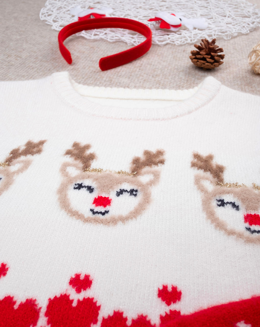 χριστουγεννιάτικο παιδικό πουλόβερ με ταράνδους για κορίτσι - Prénatal