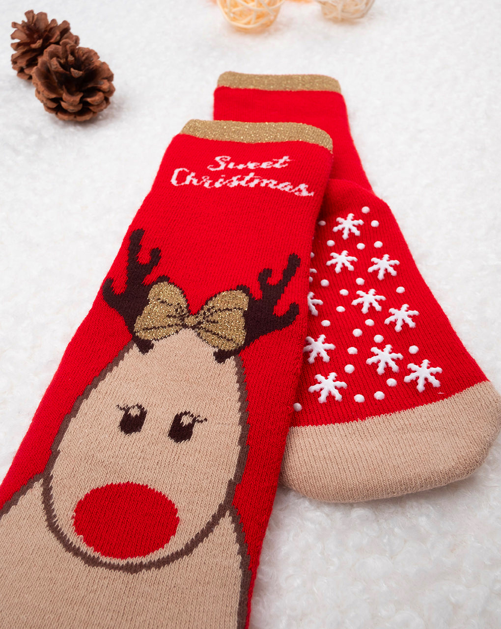 χριστουγεννιάτικες παιδικές αντιολισθητικές κάλτσες με τάρανδο unisex - Prénatal