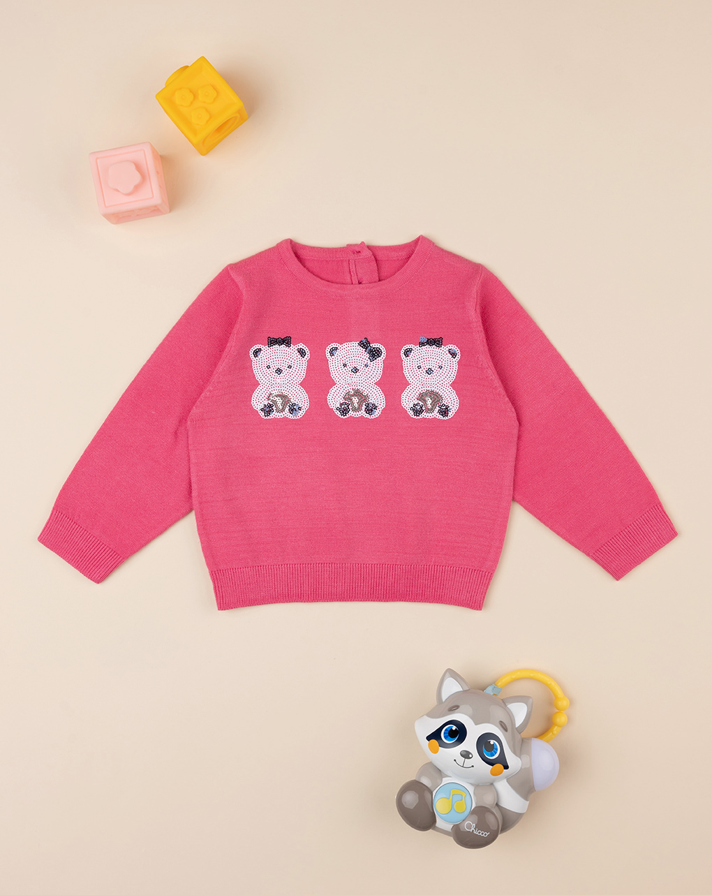 βρεφικό πουλόβερ φούξια με αρκουδάκια για κορίτσι