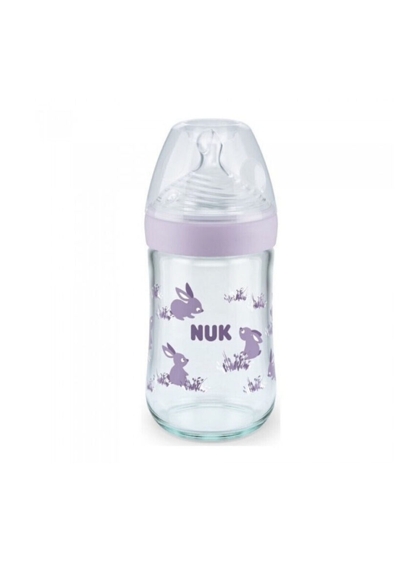 Nuk μπιμπερό γυάλινο με θηλή σιλικόνης nature sense soft 6-18m medium 240ml - Nuk