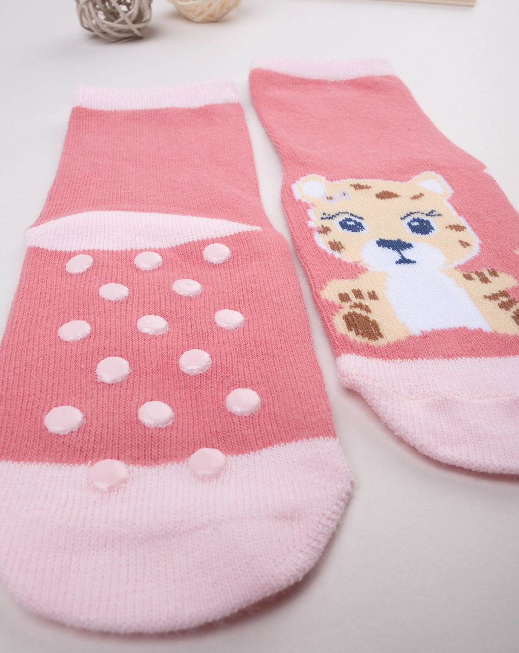 παιδικές αντιολισθητικές κάλτσες ροζ με τιγράκι για κορίτσι - Prénatal