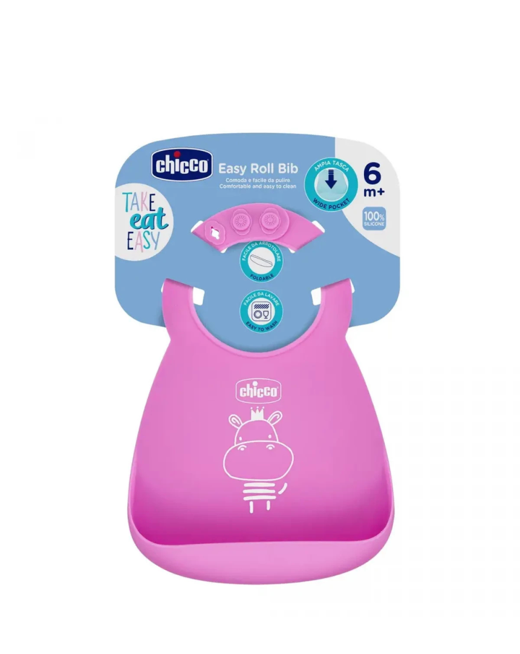 Chicco σαλιάρα σιλικόνης για ψίχουλα- ροζ 1τεμ - Chicco