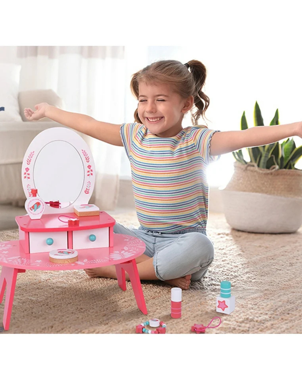 Tooky toy ξύλινη τουαλέτα ομορφιάς ροζ tl098a - TOOKY TOY