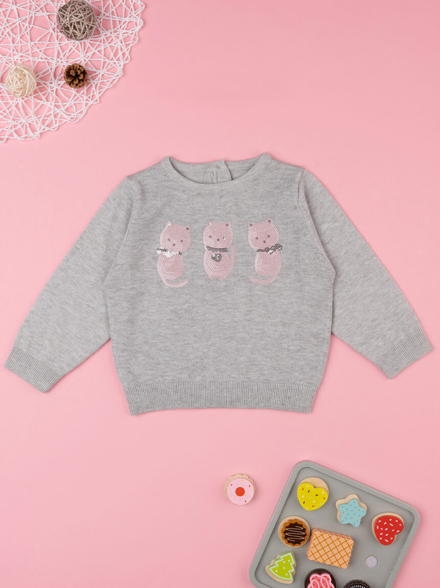 βρεφικό πουλόβερ γκρι με γατάκια για κορίτσι - Prénatal