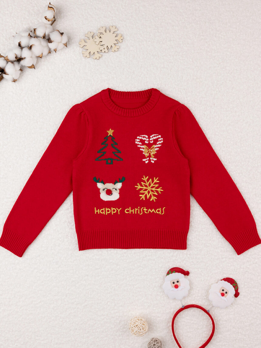 χριστουγεννιάτικο παιδικό πουλόβερ κόκκινο happy christmas για κορίτσι - Prénatal