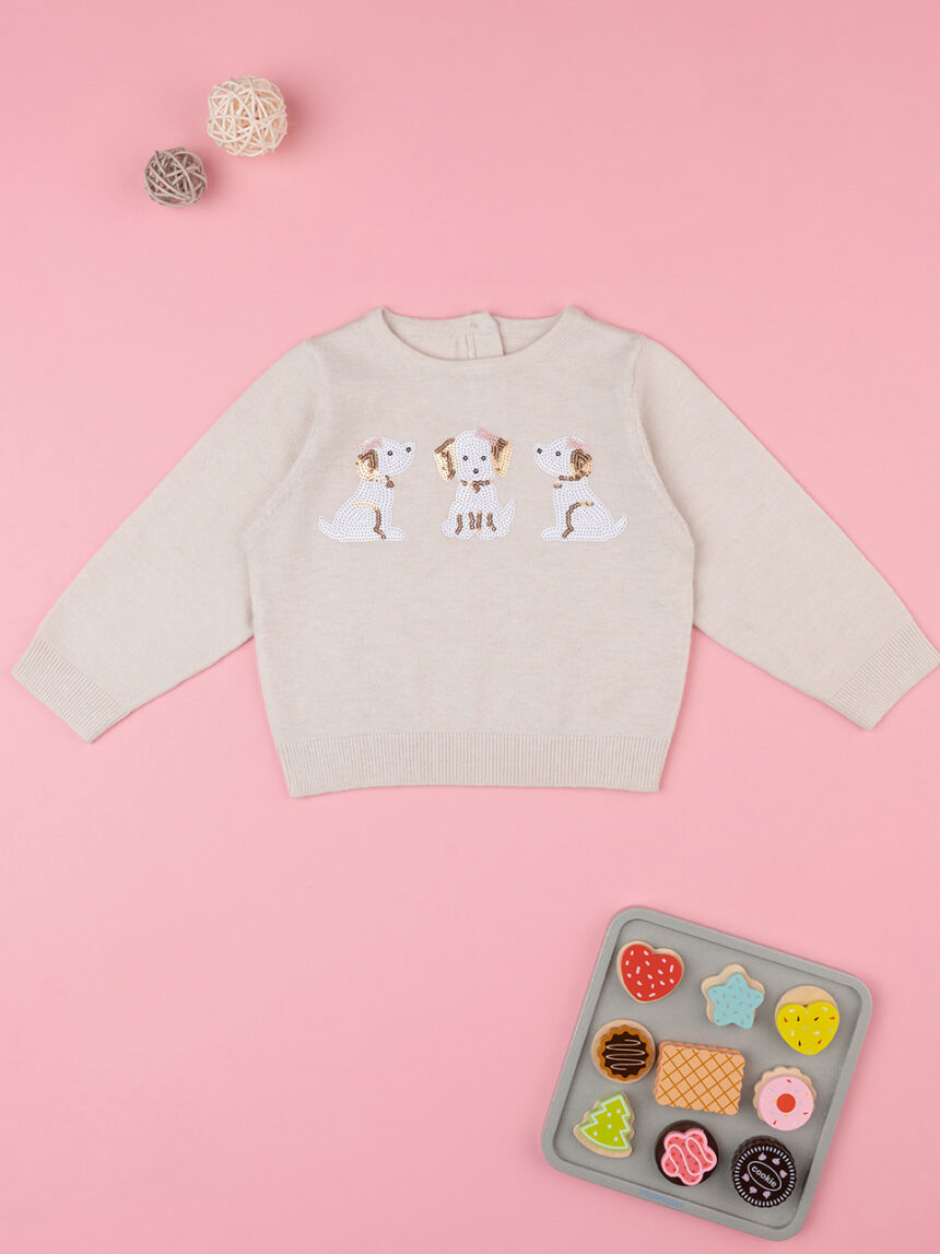 βρεφικό πουλόβερ μπεζ με σκυλάκια για κορίτσι - Prénatal