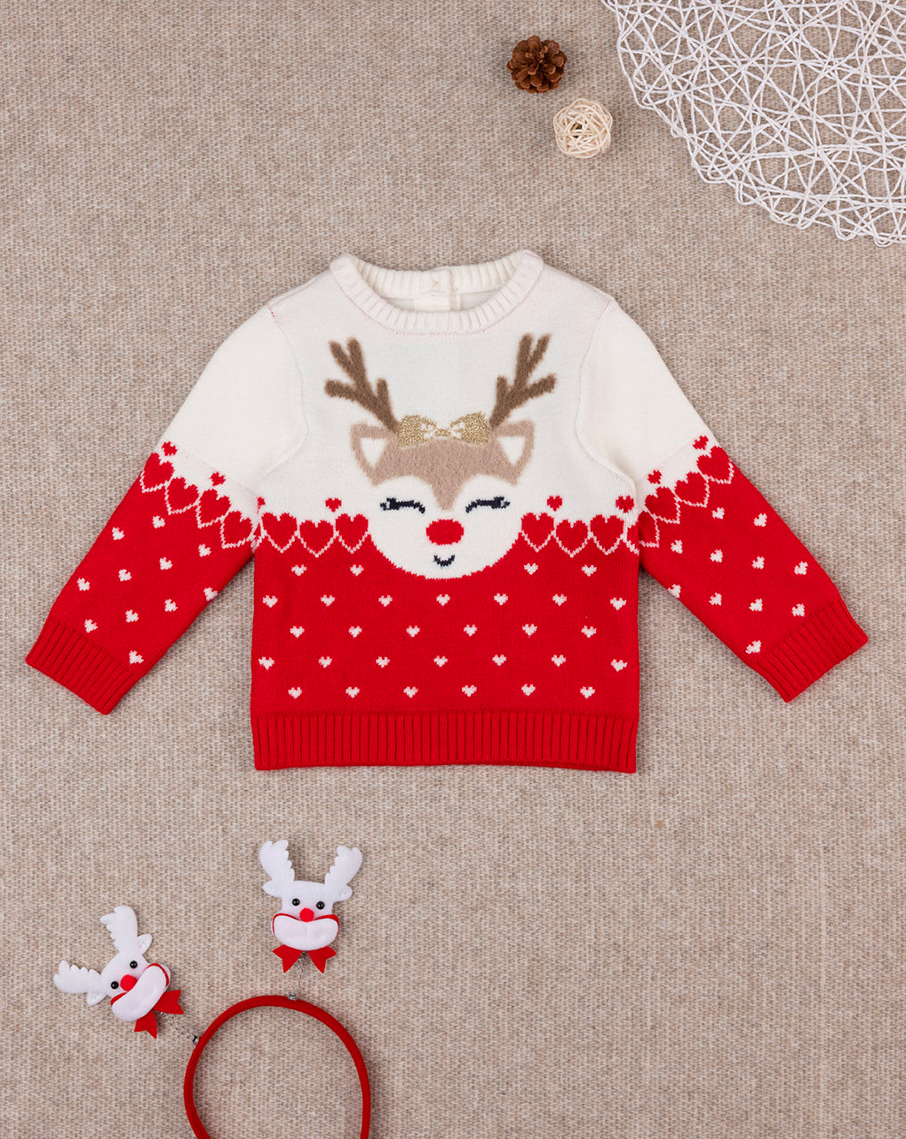 χριστουγεννιάτικο βρεφικό πουλόβερ με τάρανδο για κορίτσι