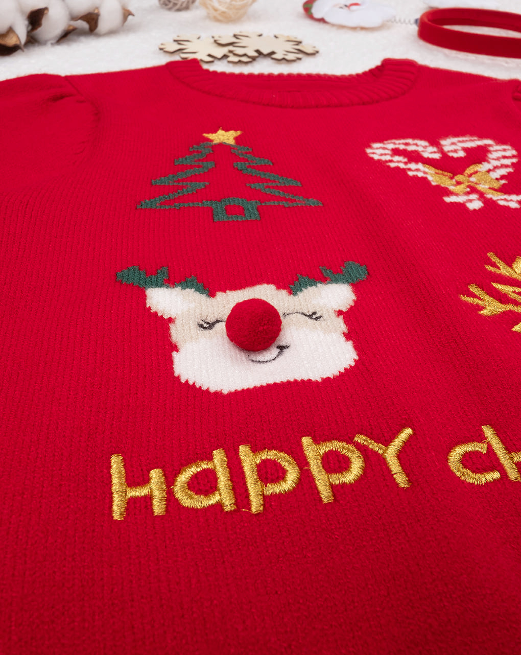 χριστουγεννιάτικο παιδικό πουλόβερ κόκκινο happy christmas για κορίτσι - Prénatal