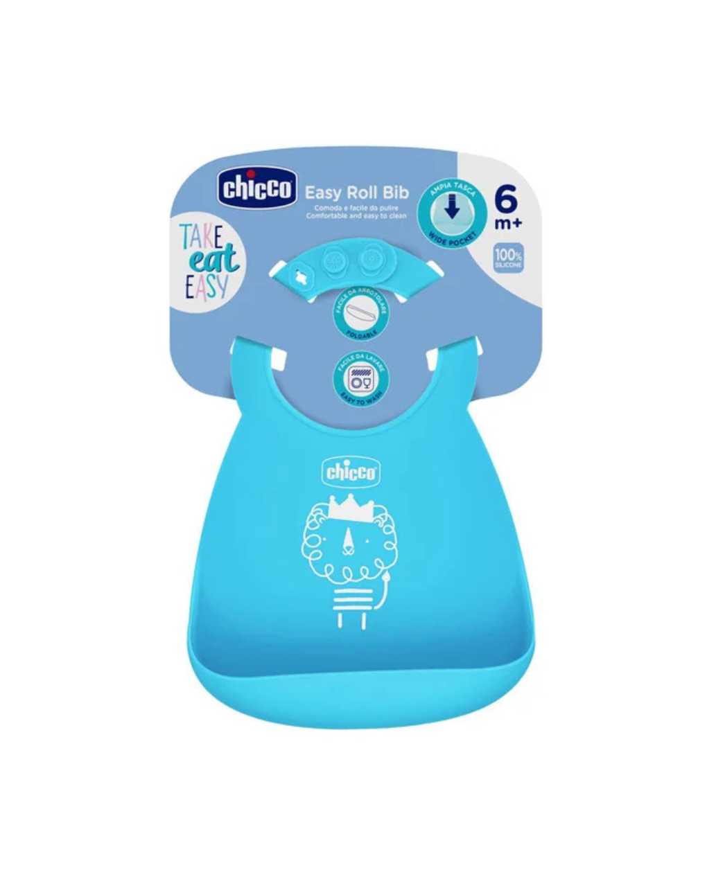 Chicco σαλιάρα σιλικόνης για ψίχουλα- μπλε 1τεμ - Chicco