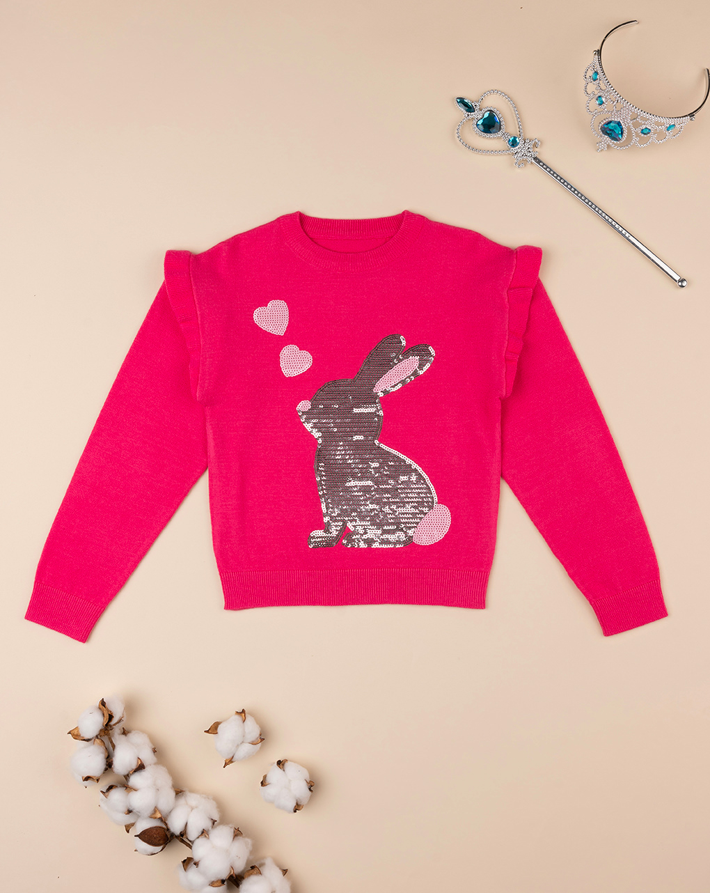 παιδικό πουλόβερ φούξια με λαγουδάκι για κορίτσι