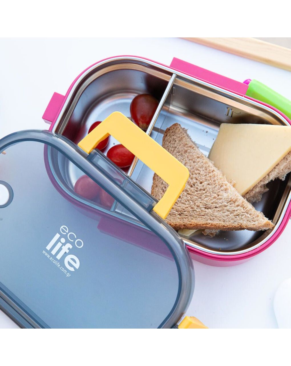 Ecolife ανοξείδωτο φαγητοδοχείο με χώρισμα 900ml deep rose 33-bo-9068 - Ecolife