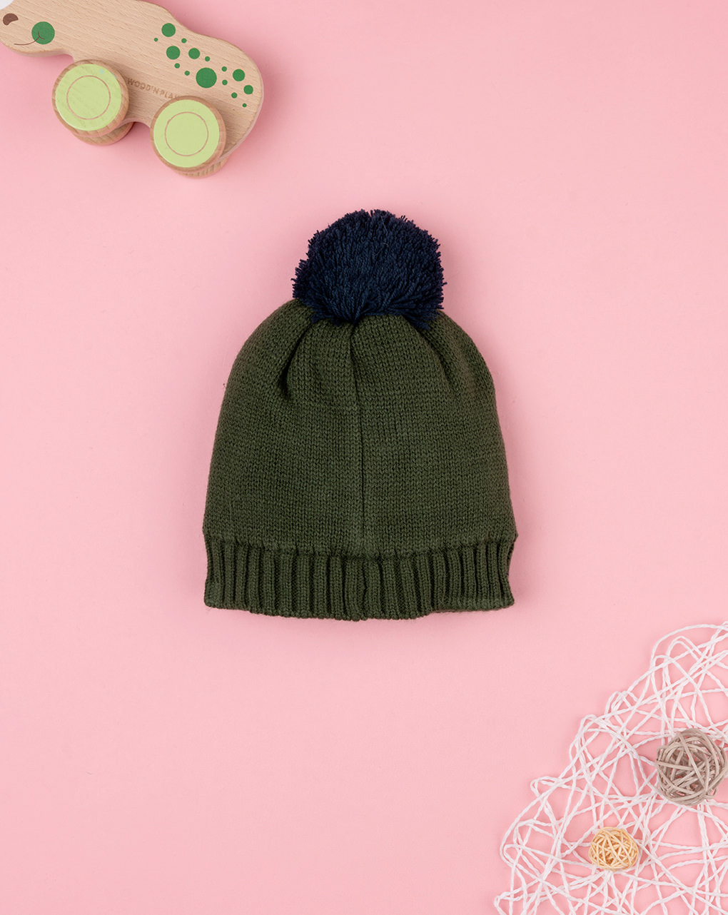 βρεφικό πλεκτό σκουφάκι χακί dino για αγόρι - Prénatal