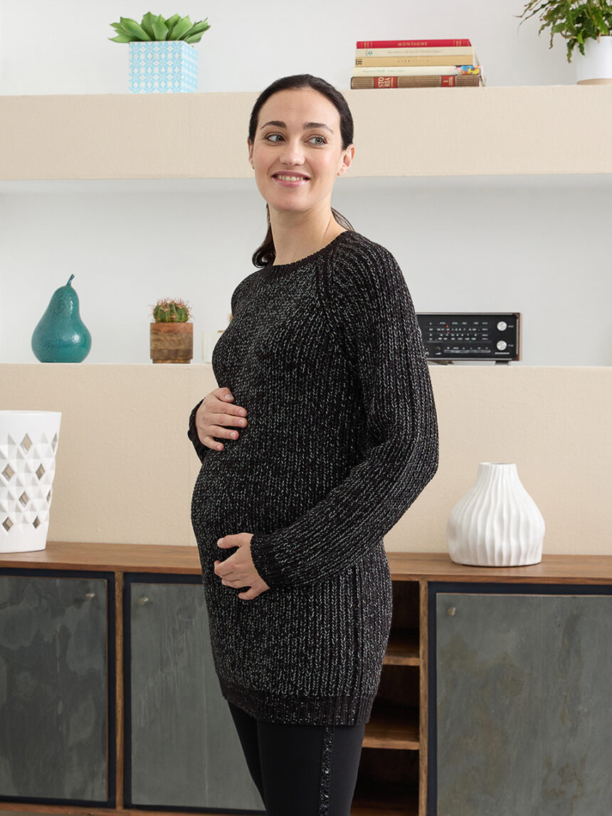 γυναικείο πουλόβερ μακρύ εγκυμοσύνης μαύρο lurex - Prénatal