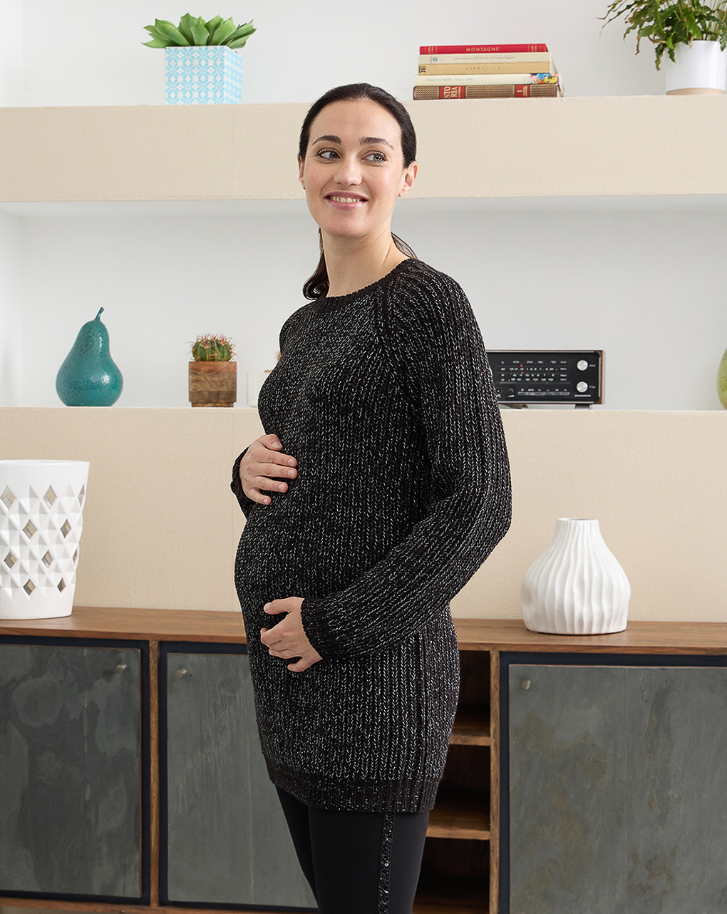γυναικείο πουλόβερ μακρύ εγκυμοσύνης μαύρο lurex - Prénatal
