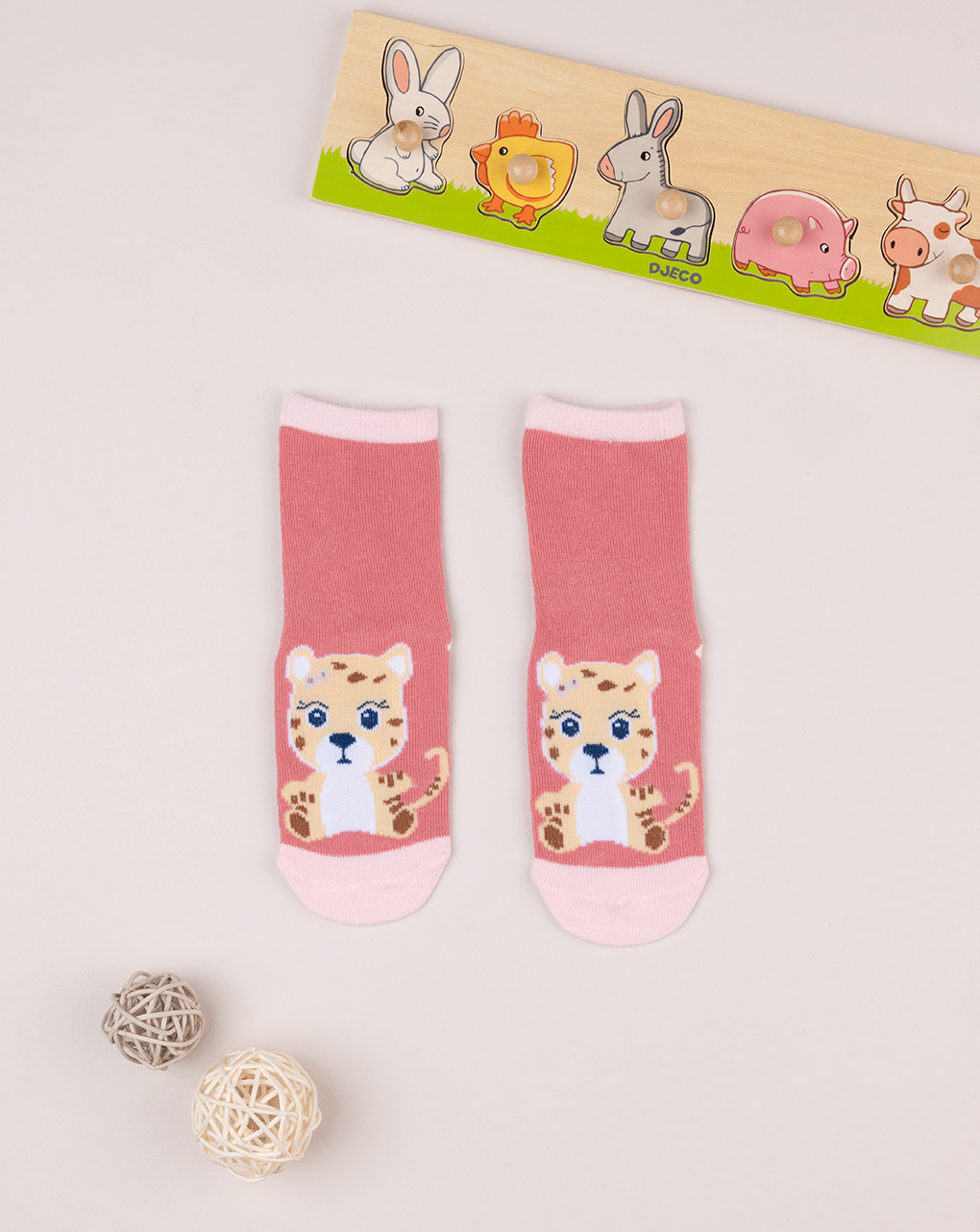 παιδικές αντιολισθητικές κάλτσες ροζ με τιγράκι για κορίτσι