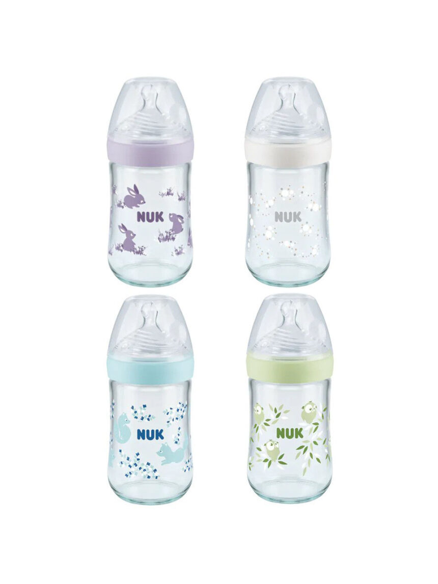 Nuk μπιμπερό γυάλινο με θηλή σιλικόνης nature sense soft 6-18m medium 240ml - Nuk