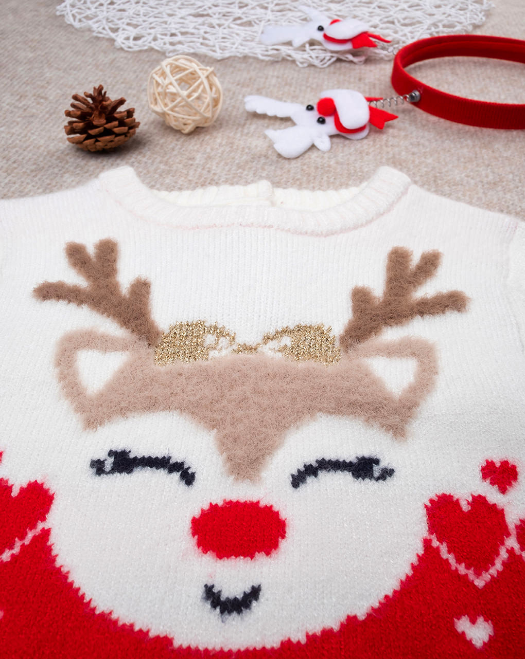 χριστουγεννιάτικο βρεφικό πουλόβερ με τάρανδο για κορίτσι - Prénatal