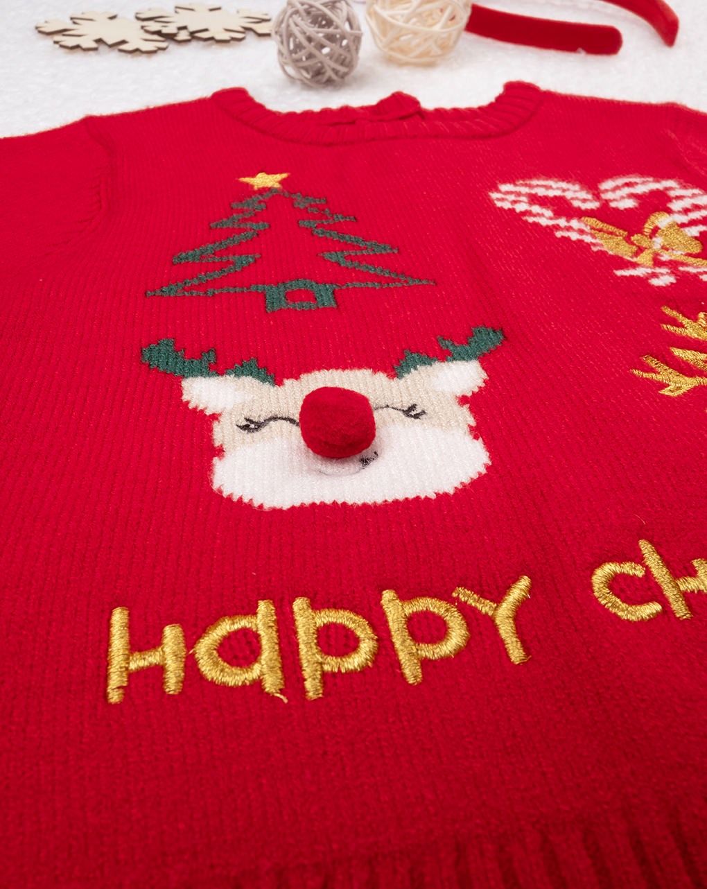 χριστουγεννιάτικο βρεφικό πουλόβερ κόκκινο happy christmas για κορίτσι - Prénatal