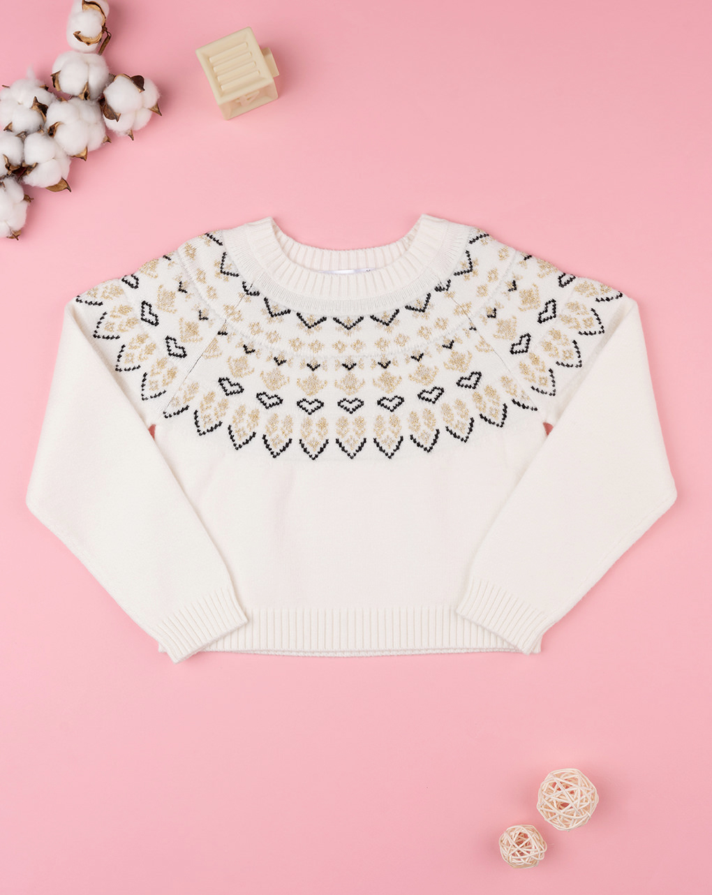 παιδικό πουλόβερ λευκό ζακάρ για κορίτσι - Prénatal