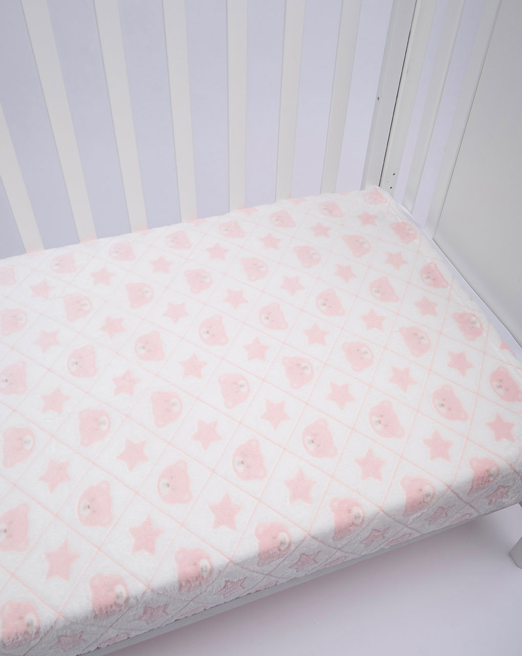 βρεφική κουβέρτα fleece ροζ με αρκουδάκια για κρεβάτι