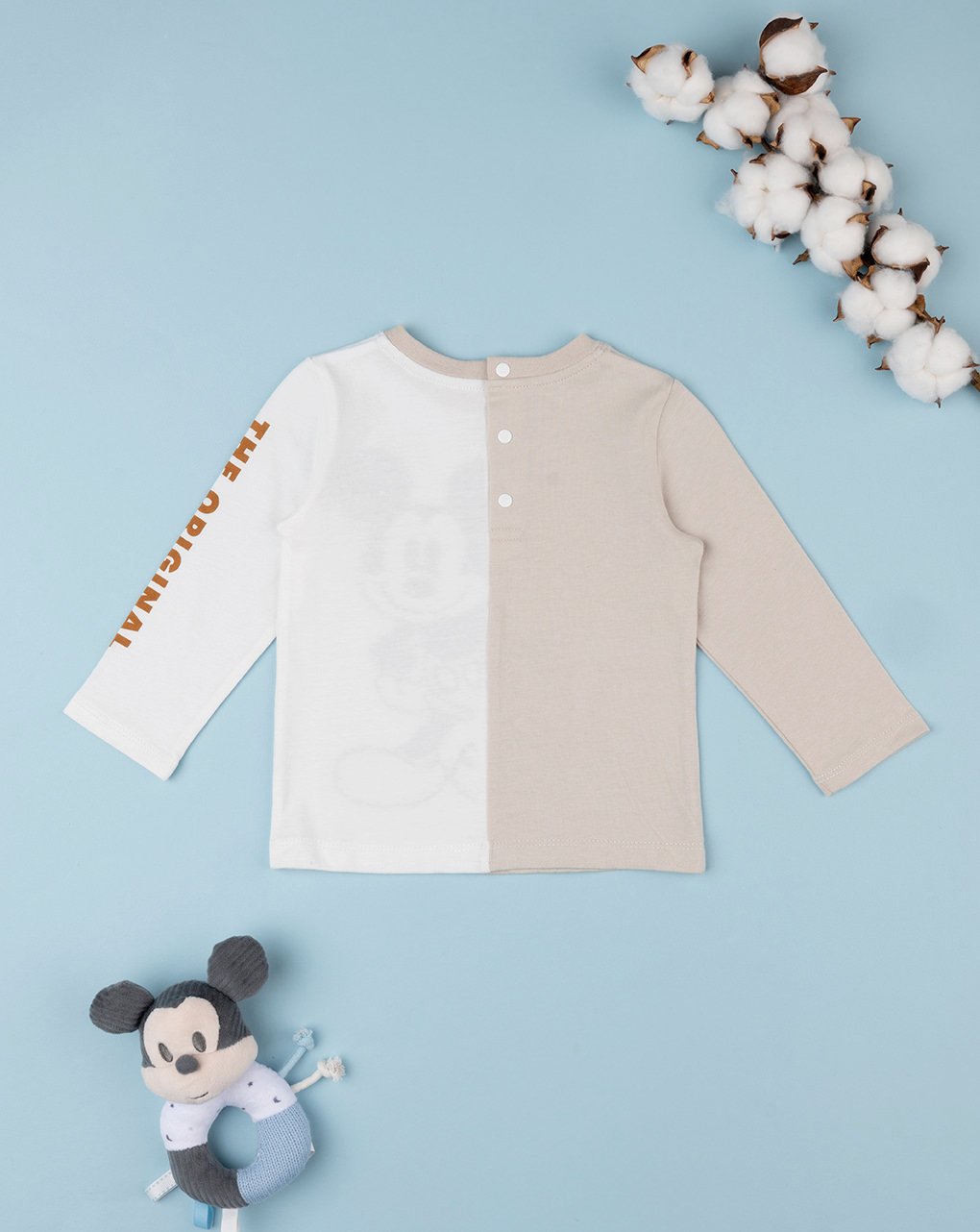 βρεφική μπλούζα μπεζ/λευκή με το mickey για αγόρι - Prénatal
