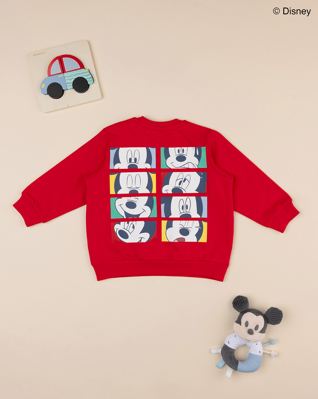 βρεφική μπλούζα φούτερ κόκκινη με το mickey για αγόρι - Prénatal