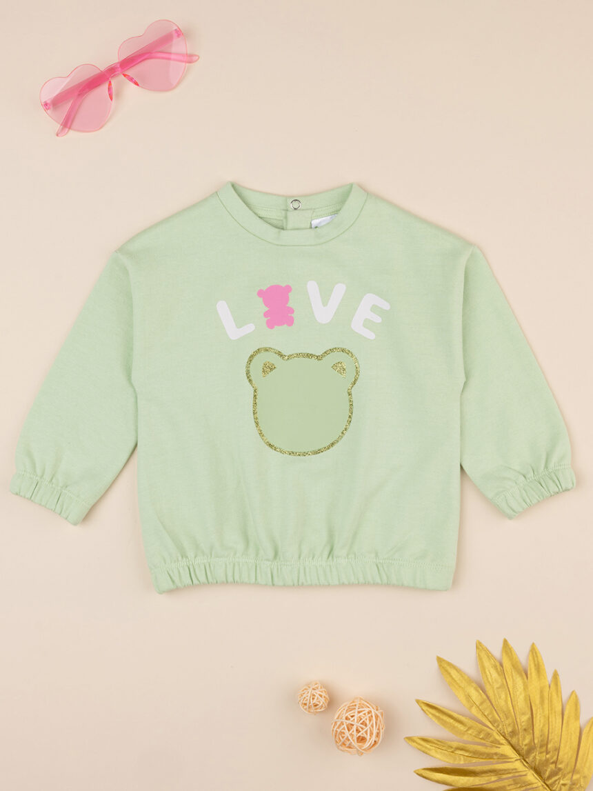 βρεφική μπλούζα φούτερ πράσινη love για κορίτσι - Prénatal