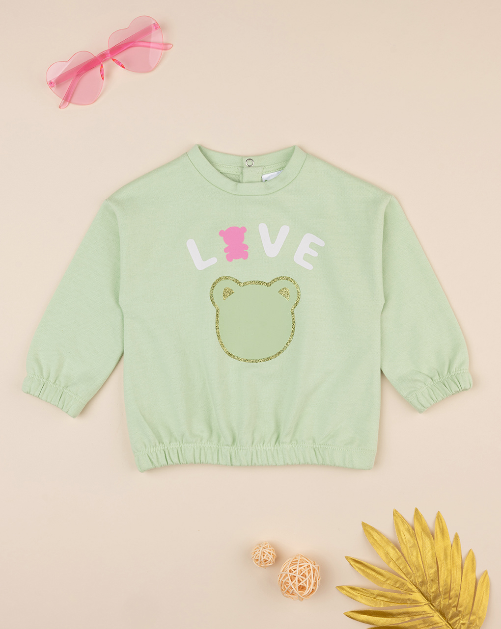 βρεφική μπλούζα φούτερ πράσινη love για κορίτσι