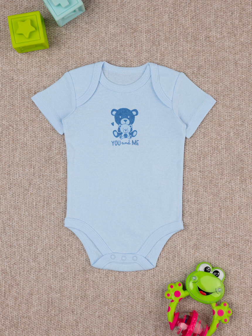 βρεφικό κοντομάνικο κορμάκι γαλάζιο με αρκουδάκια για αγόρι - Prénatal