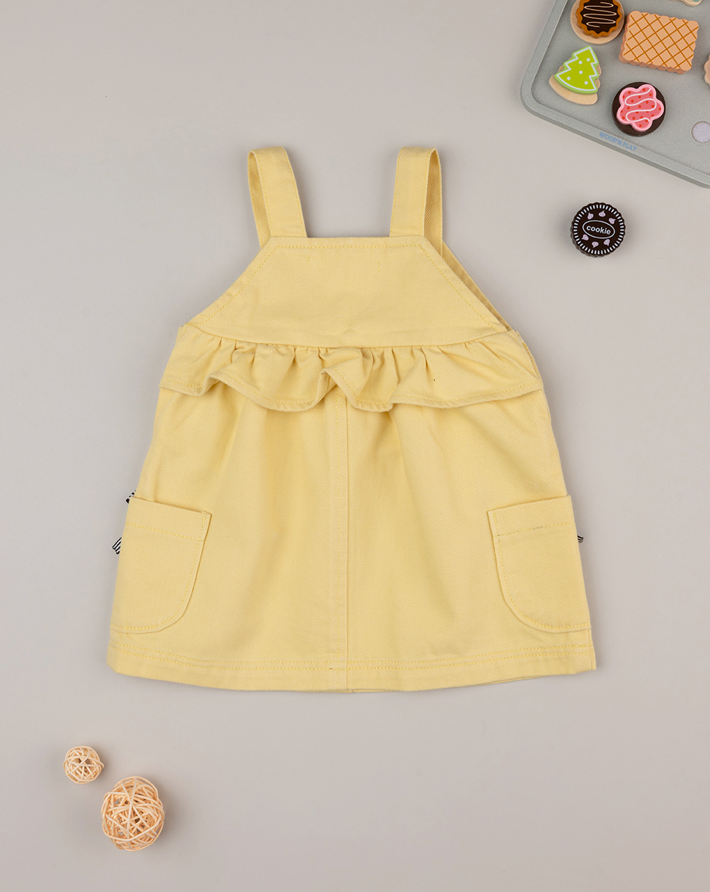 βρεφικό φόρεμα σαλοπέτα twill κίτρινο για κορίτσι - Prénatal