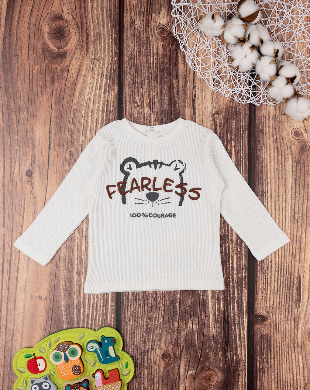 βρεφική μπλούζα λευκή fearless για αγόρι - Prénatal