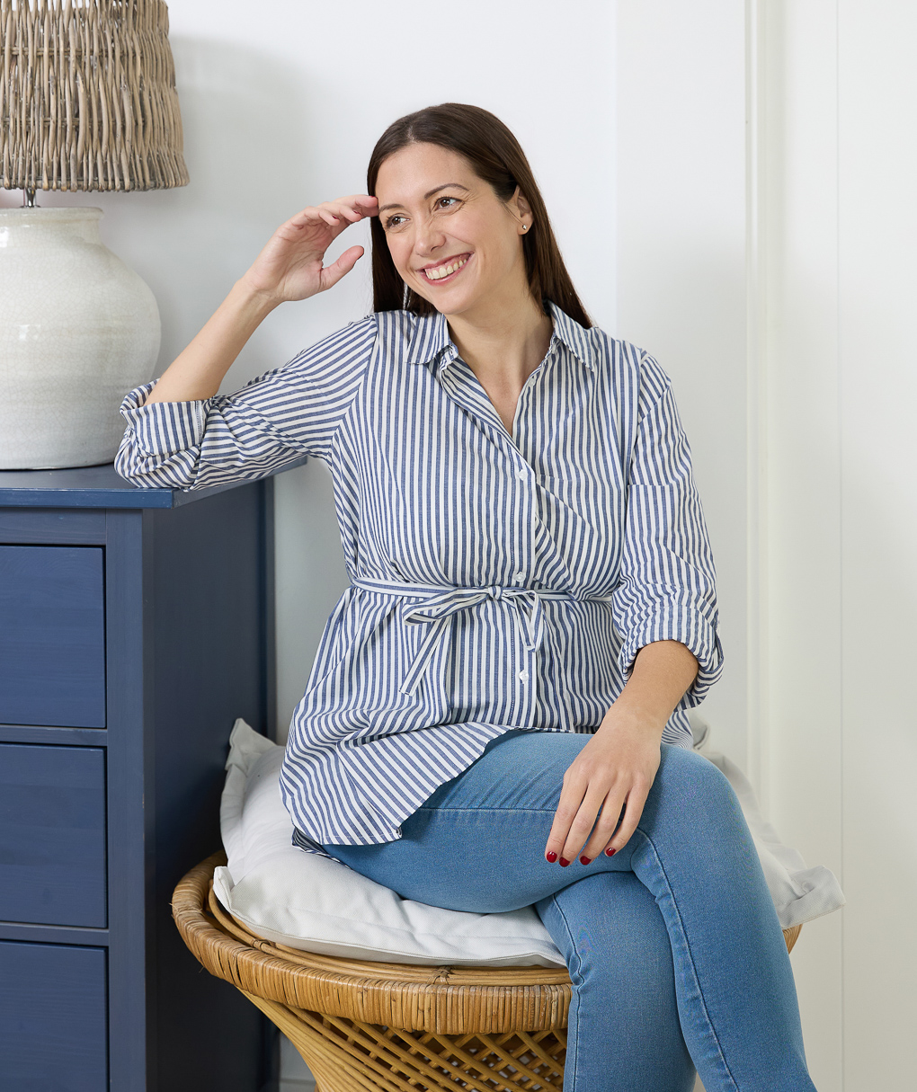 γυναικείο πουκάμισο εγκυμοσύνης/θηλασμού ριγέ μπλε/λευκό - Prénatal