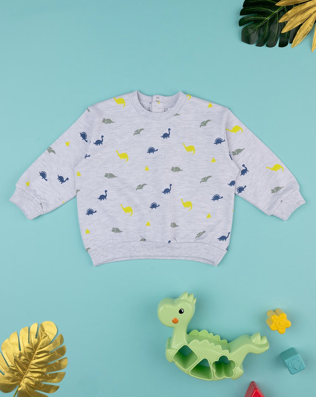 βρεφική μπλούζα φούτερ γκρι με δεινόσαυρους για αγόρι - Prénatal