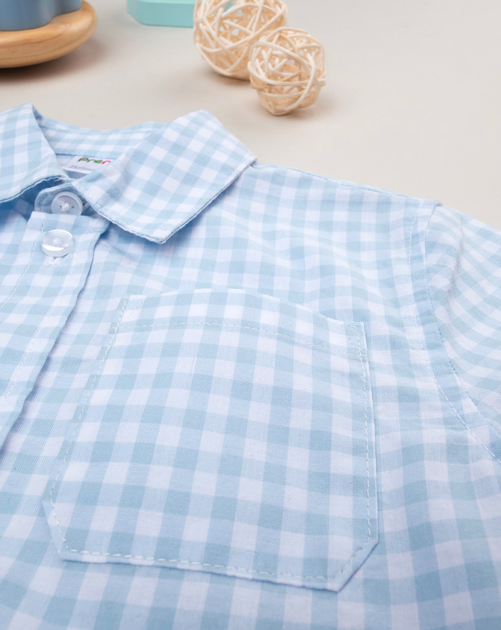 βρεφικό πουκάμισο καρό γαλάζιο/λευκό για αγόρι - Prénatal