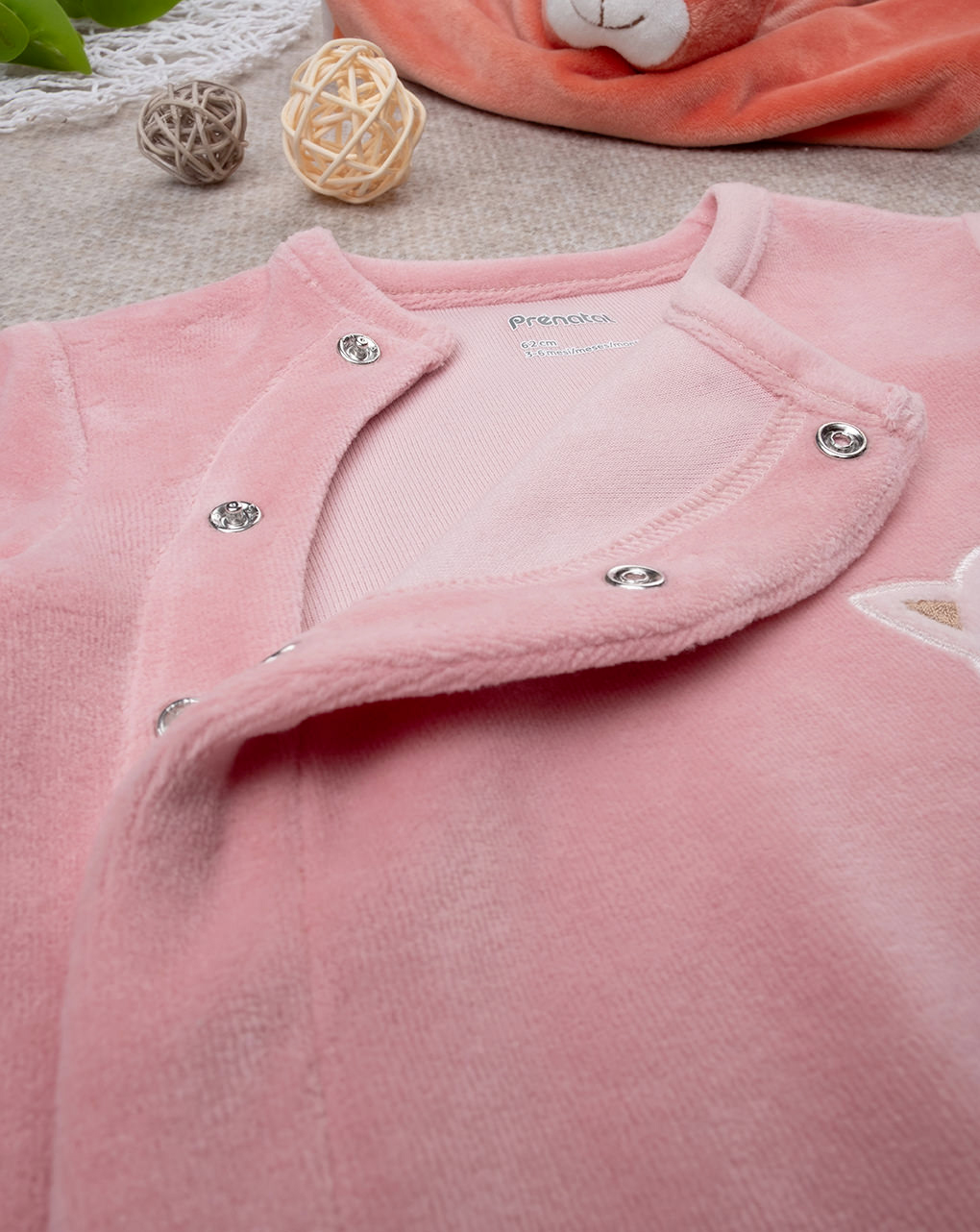 βρεφικό σετ σενίλ ροζ μπλούζα/παντελόνι με γατάκι για κορίτσι - Prénatal