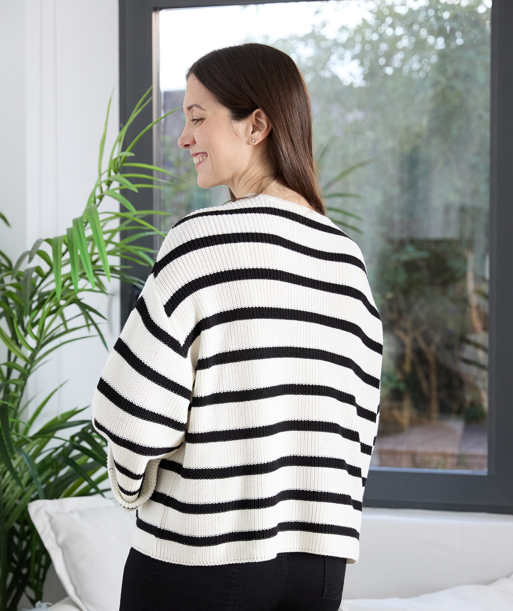 γυναικείο πουλόβερ εγκυμοσύνης ριγέ μαύρο/λευκό - Prénatal