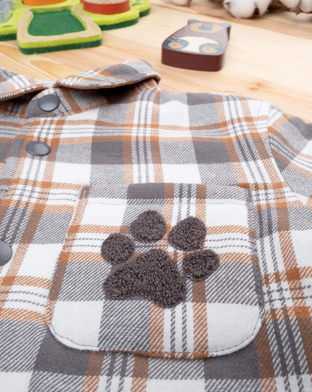 βρεφικό overshirt καρό καφέ με σκυλάκι για αγόρι - Prénatal