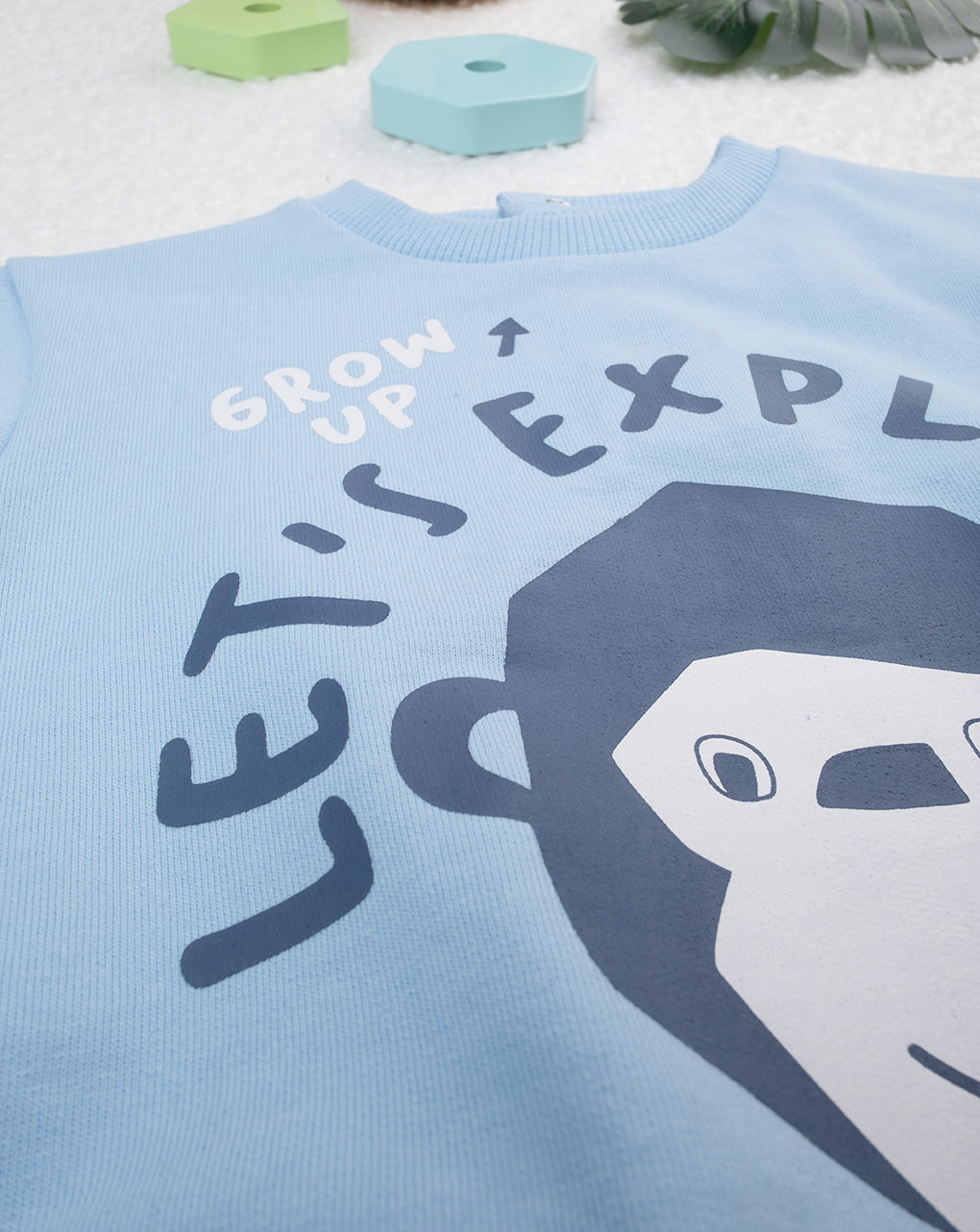 βρεφική μπλούζα φούτερ γαλάζια let's explore για αγόρι - Prénatal