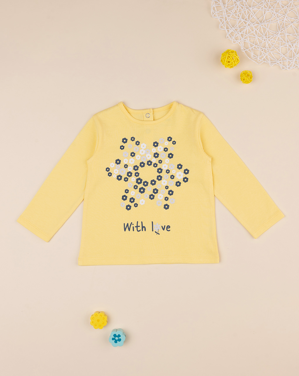 βρεφική μπλούζα κίτρινη with love για κορίτσι