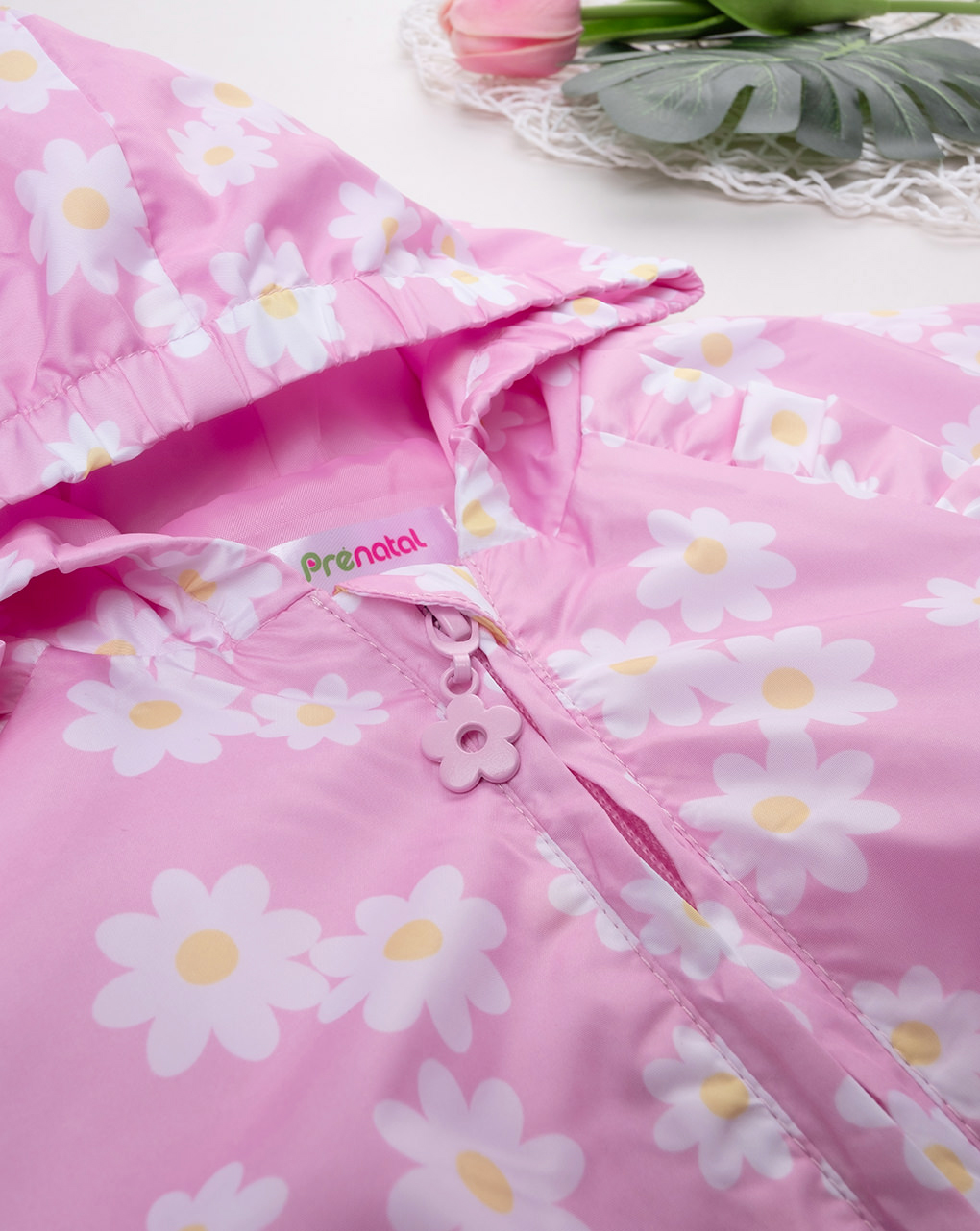 βρεφικό αντιανεμικό μπουφάν ροζ με μαργαρίτες για κορίτσι - Prénatal