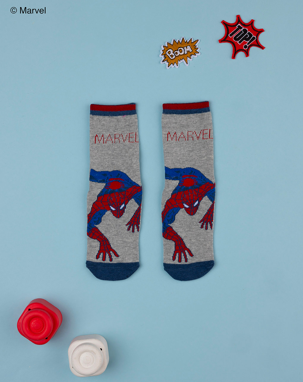παιδικές αντιολισθητικές κάλτσες γκρι με το spiderman για αγόρι