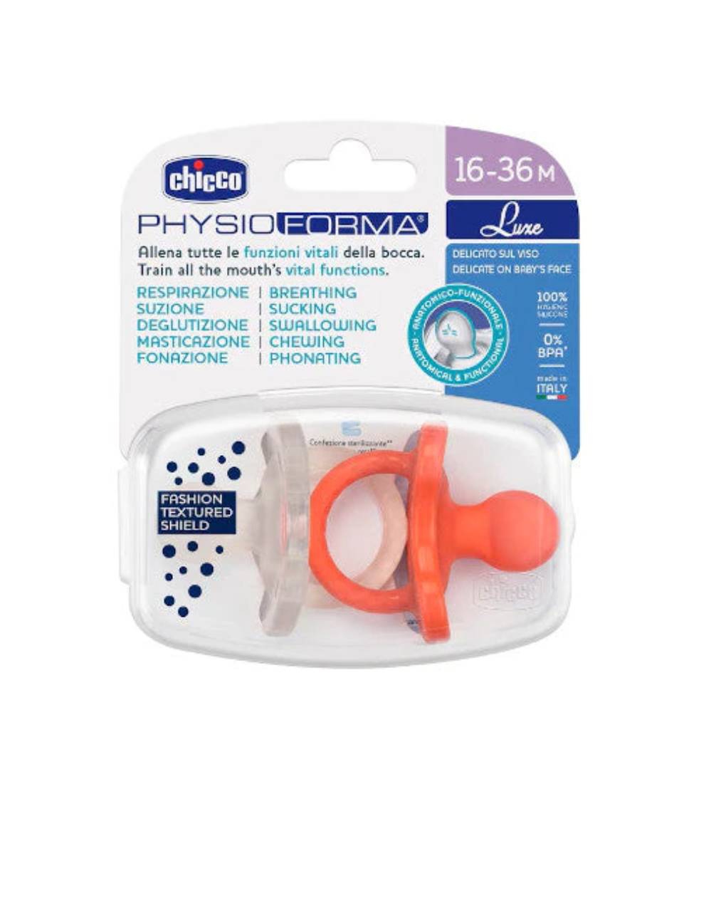 Chicco πιπίλα physioforma soft luxe 16-36m ποιρτοκαλί-γκρι 2τμχ - Chicco