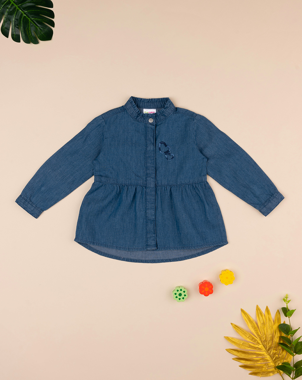 βρεφικό τζιν πουκάμισο μπλε με καρδούλες για κορίτσι