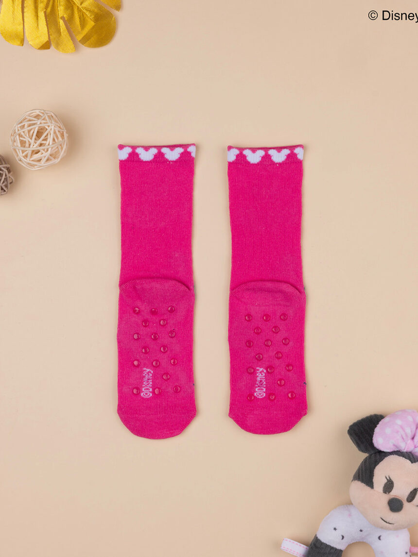 παιδικές αντιολισθητικές κάλτσες φούξια με τη minnie για κορίτσι - Prénatal